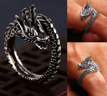 Vintage Dragon Adjustable Ring 925 Sterling Silver Plt Women Men Jewellery Gift