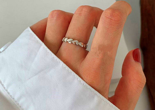 925 Sterling Silver Plt Vintage Heart Adjustable Ring Women Girls Jewellery Gift