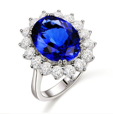 Princess Diana Inspired Blue Zircon Ring 925 Sterling Silver Women Jewellery UK