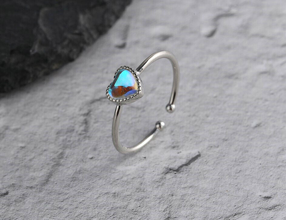 Blue Heart Stone Adjustable Ring 925 Sterling Silver Plt Women Jewellery Gift UK