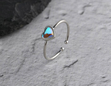 Blue Heart Stone Adjustable Ring 925 Sterling Silver Plt Women Jewellery Gift UK