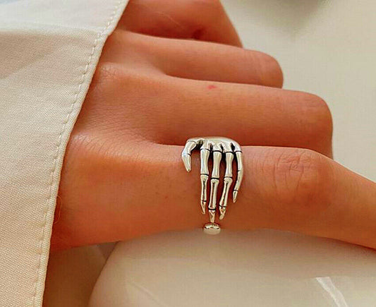 Skeleton Hand 925 Sterling Silver Plt Adjustable Thumb Ring Women Jewellery Gift