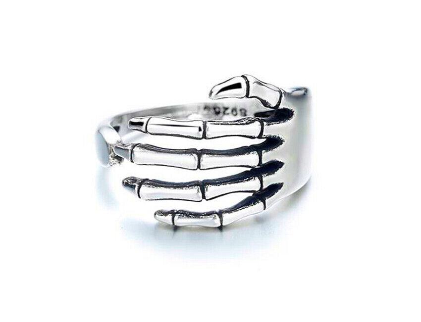 Skeleton Hand 925 Sterling Silver Plt Adjustable Thumb Ring Women Jewellery Gift