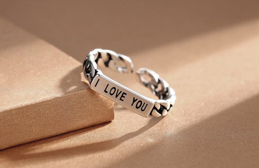 Vintage Love Word Adjustable Ring 925 Sterling Silver Womens Jewellery Gift UK