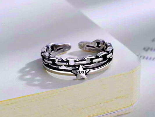 Vintage Star Twist Rope Adjustable Ring 925 Sterling Silver Plt Women Jewellery