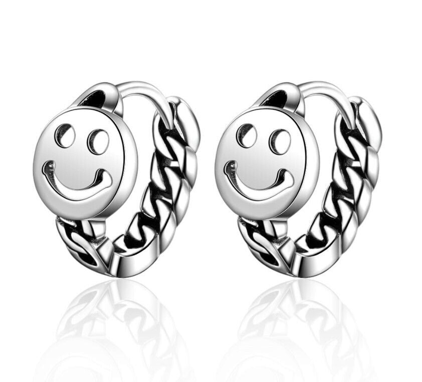 Happy Face Stud Hoop Earrings 925 Sterling Silver Womens Girls Jewellery Gift UK