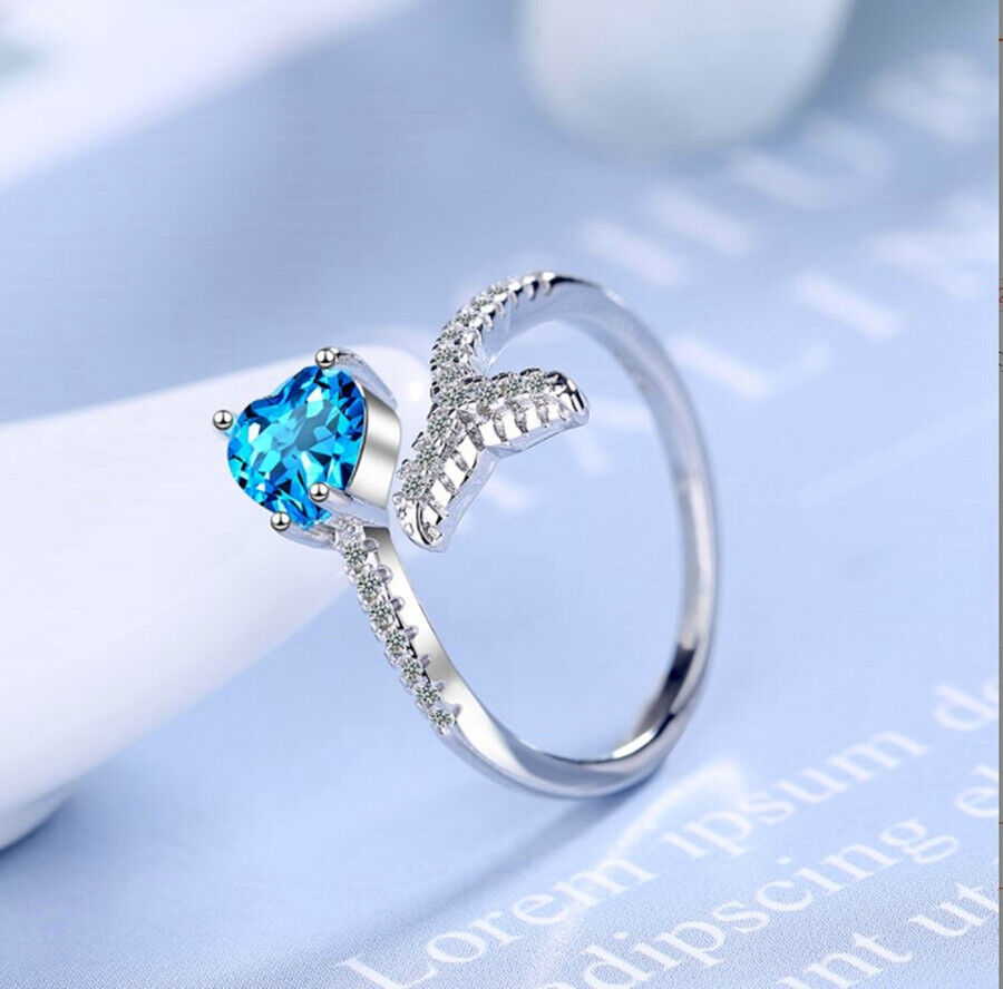 Mermaid Heart Adjustable Ring 925 Sterling Silver Womens Girls Jewellery Gift UK