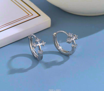 Jesus Cross Hoop 925 Sterling Silver Stud Earring Womens Girls Jewellery Gift UK