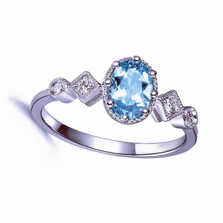 Oval Blue Zircon Adjustable Ring 925 Sterling Silver Women Jewellery Xmas Gifts