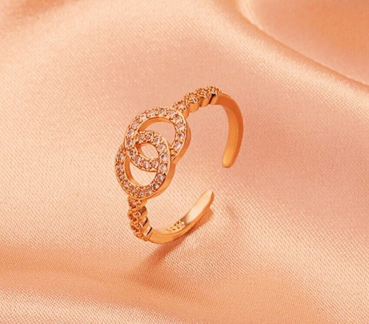 Rose Gold Crystal Round Adjustable Ring 925 Sterling Silver Women Jewellery Gift