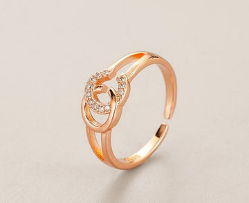 Rose Gold Crystal Round Adjustable Ring 925 Sterling Silver Women Jewellery Gift