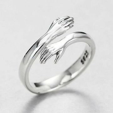 925 Sterling Silver Love Hug Ring Band Open Finger Adjustable Womens Jewelry UK