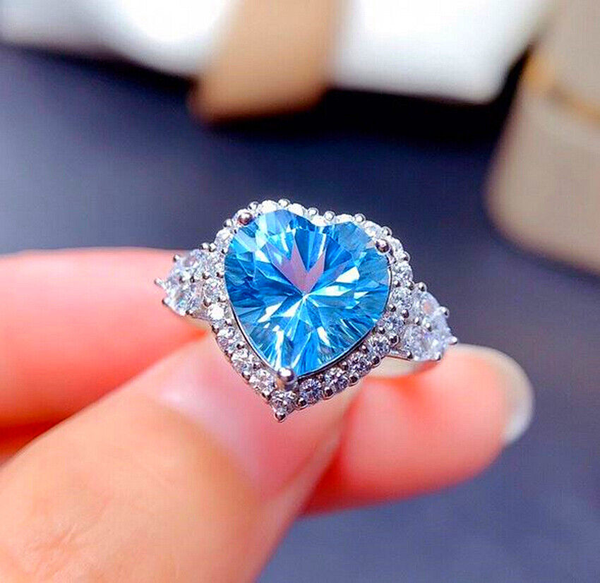 Sky Blue Heart Adjustable Ring 925 Sterling Silver Womens Girls Jewellery Gifts