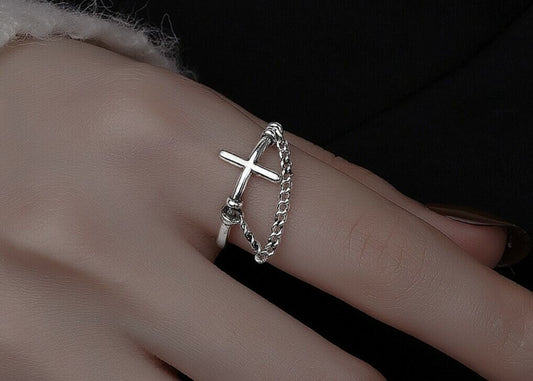 Retro Cross Line Adjustable Ring 925 Sterling Silver Womens Girl Jewellery Gifts