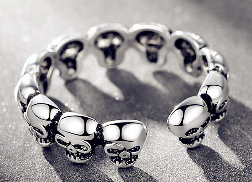 Vintage Skull 925 Silver Plt Adjustable Open Band Thumb Rings Women Statement UK