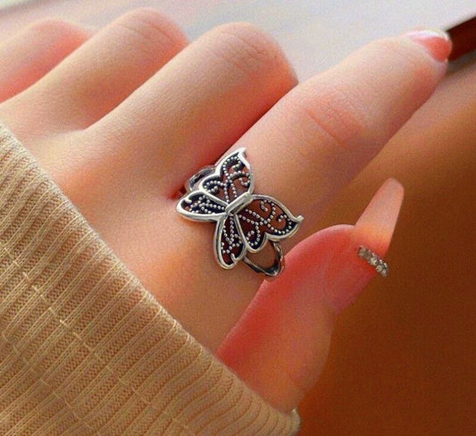 Retro Butterfly Adjustable Ring 925 Sterling Silver Plt Womens Jewellery Gift UK