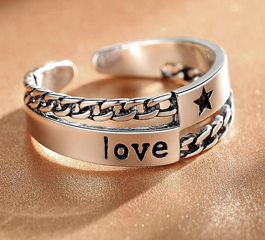 Love Star 925 Sterling Silver Adjustable Ring Womens Girls Jewellery Gifts UK