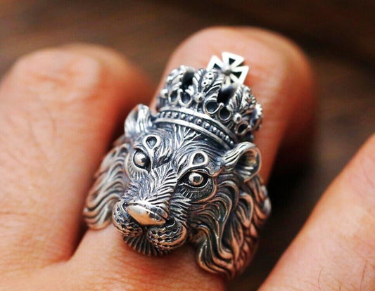 Retro Vintage Lion King Adjustable Ring 925 Silver PLT Women Men Jewellery Gifts