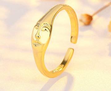 Gold Face Adjustable 925 Sterling Silver Plt Ring Women Girls Jewellery Gifts UK