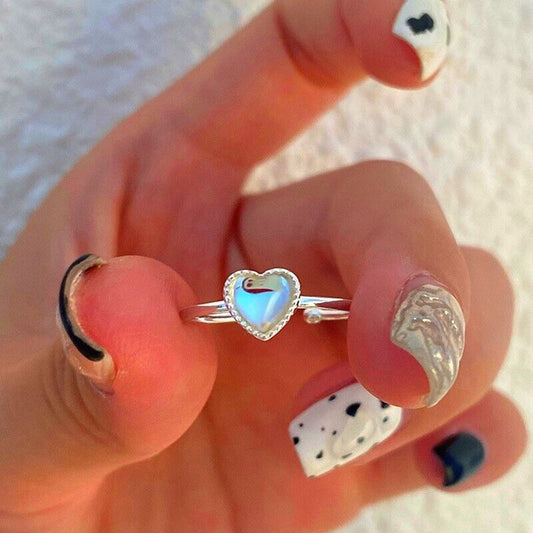 Blue Heart Stone Adjustable Ring 925 Sterling Silver Women Jewellery Love Gift