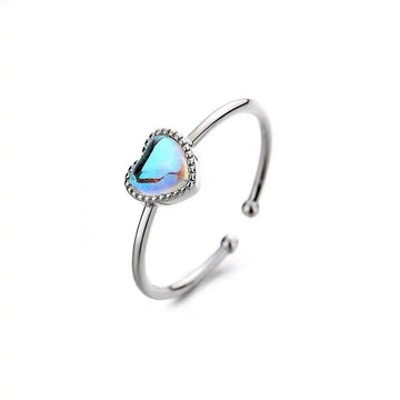 Blue Heart Stone Adjustable Ring 925 Sterling Silver Women Jewellery Love Gift