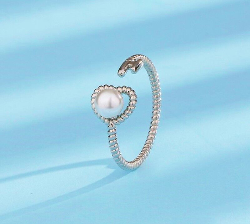 Pearl Heart Adjustable Ring 925 Sterling Silver Womens Girls Jewellery Gifts UK