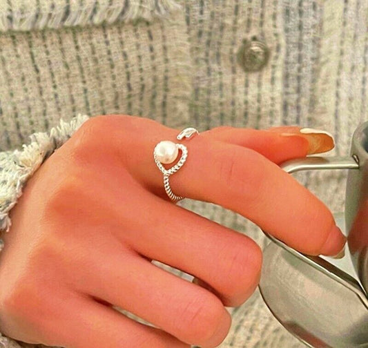 Pearl Heart Adjustable Ring 925 Sterling Silver Womens Girls Jewellery Gifts UK