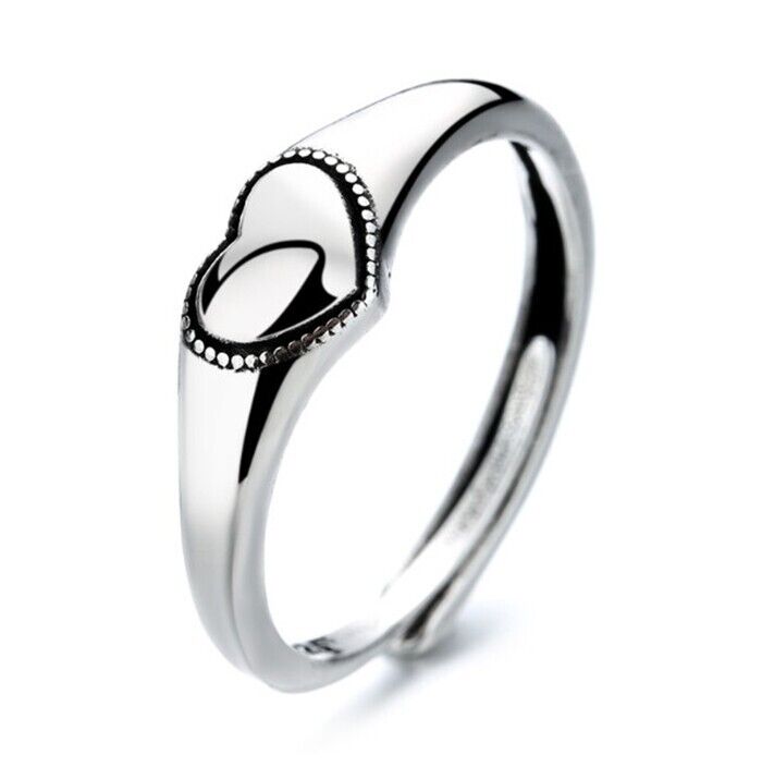 Retro Heart Adjustable Ring 925 Sterling Silver Plated Women Girl Jewellery Gift