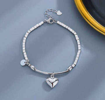 Beautiful Heart Charm Bracelet 925 Sterling Silver Women Girls Jewellery Gift