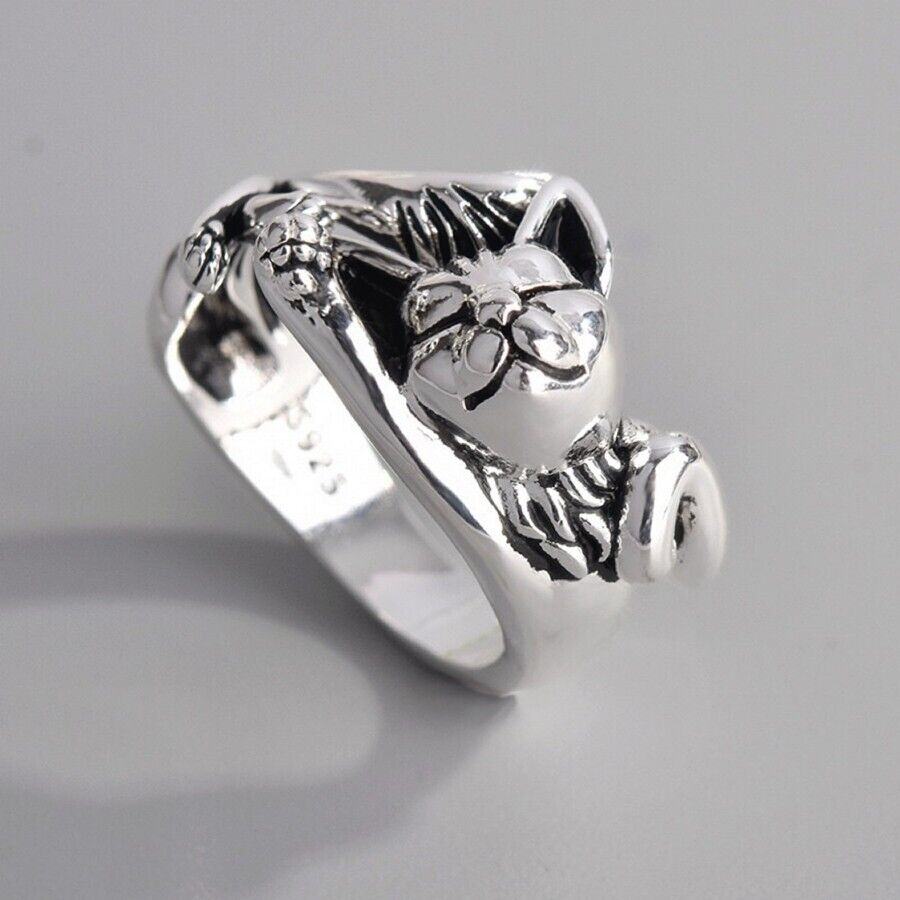 Retro Fox Adjustable Ring 925 Sterling Silver Plated Women Girl Jewellery Gift