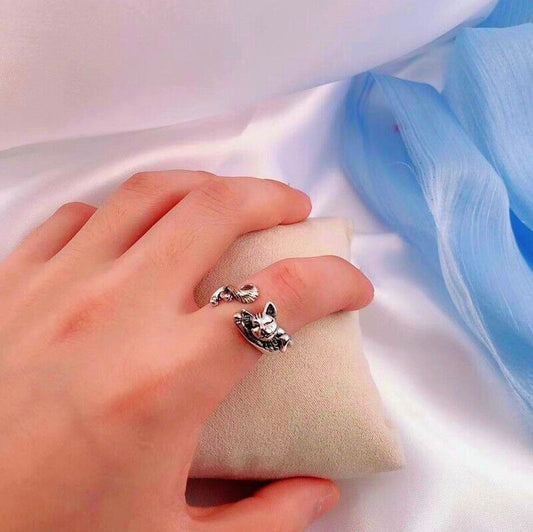 Retro Fox Adjustable Ring 925 Sterling Silver Plated Women Girl Jewellery Gift