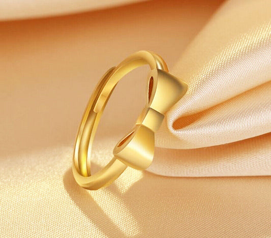 Gold Plated Bow Adjustable Ring 925 Sterling Silver Womens Girls Jewellery Gifts