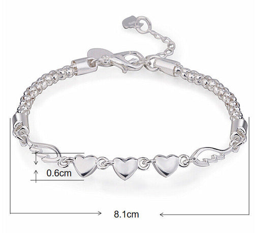 Women Ankle Bracelet 925 Plated Silver Heart Anklet Foot Chain Boho Beach Gift