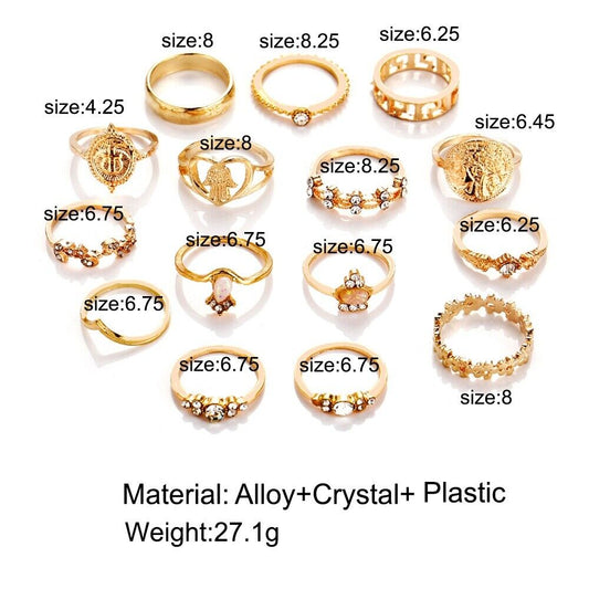 15pcs Gold Boho Stack Plain Above Knuckle Ring Sun Midi Finger Tip Rings Set