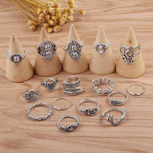 16pcs Silver Boho Stack Plain Above Knuckle Ring Midi Finger Tip Rings Set