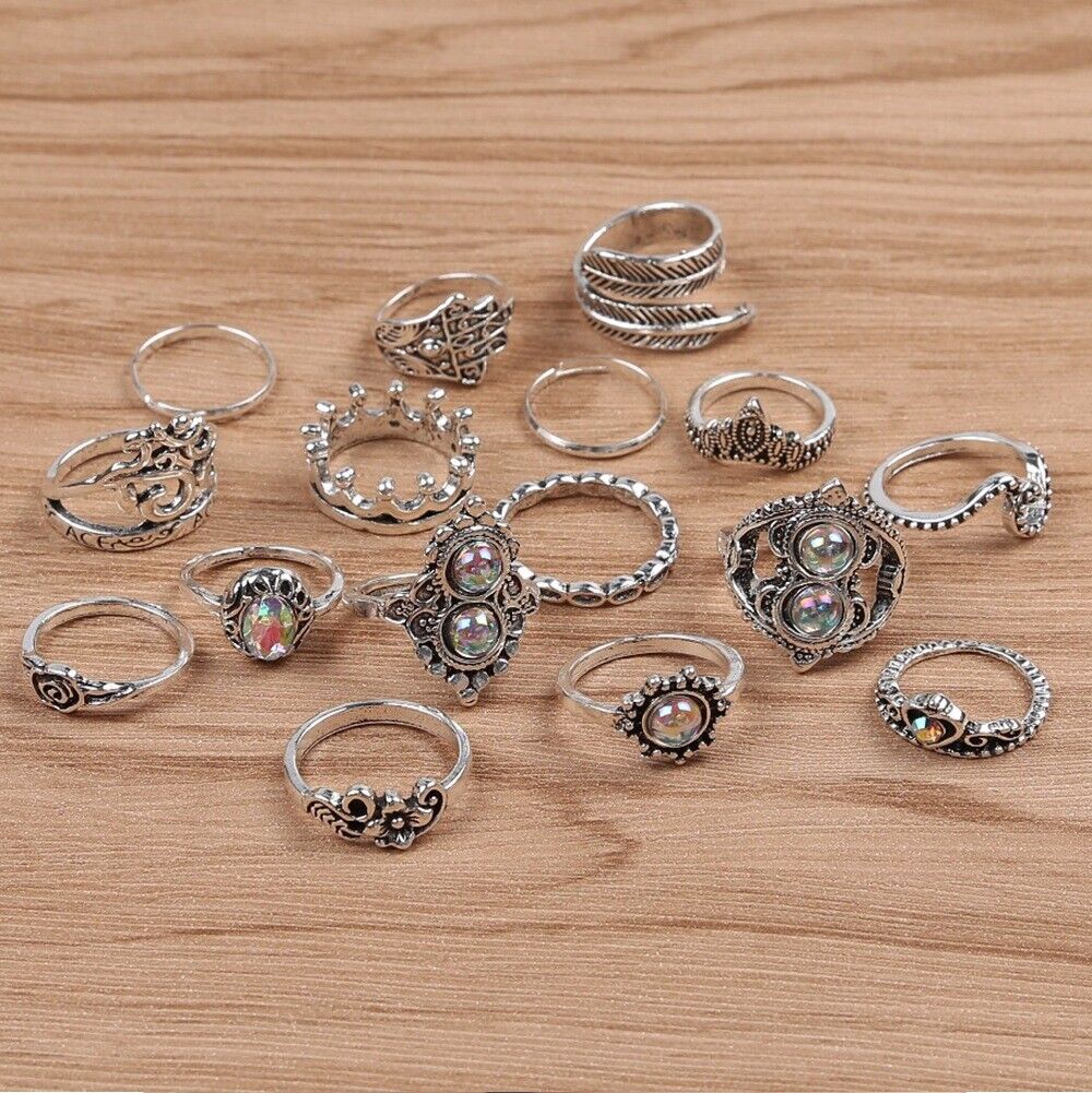 16pcs Silver Boho Stack Plain Above Knuckle Ring Midi Finger Tip Rings Set