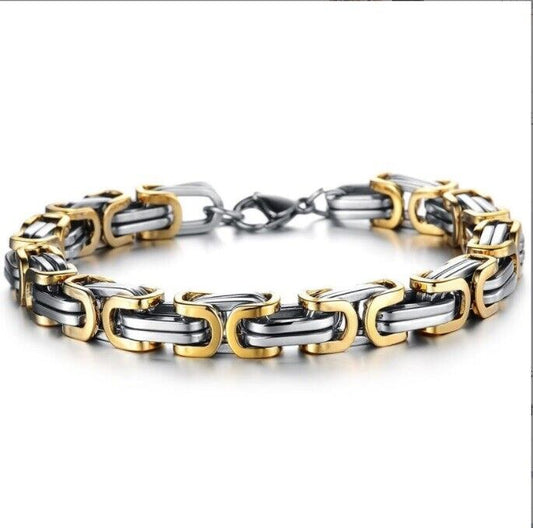 Men's 316L Stainless Steel Byzantine Box Chain Link Fashion Chunky Gift Bracelet