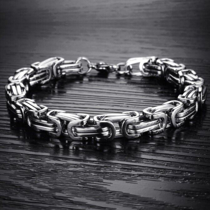 Men's 316L Stainless Steel Byzantine Box Chain Link Fashion Chunky Gift Bracelet