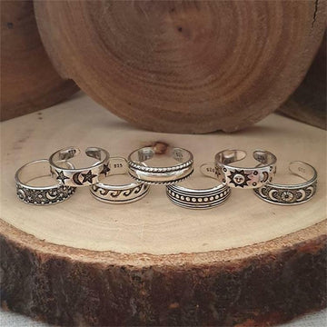 Set of 7 Rings Boho Knuckle Fashion Star Moon Sunflower Toe Stack Jewelry Gift