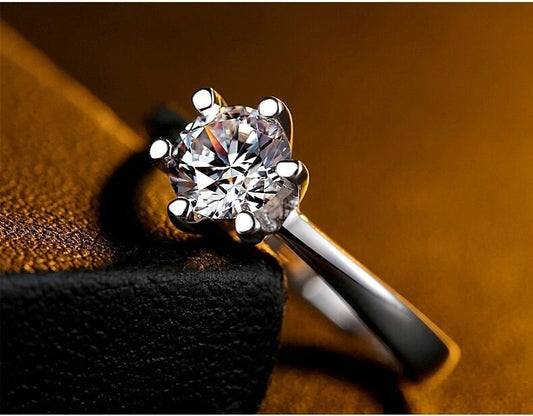 925 Sterling Silver plated Shinny Engagement Ring Women Beautiful Gift