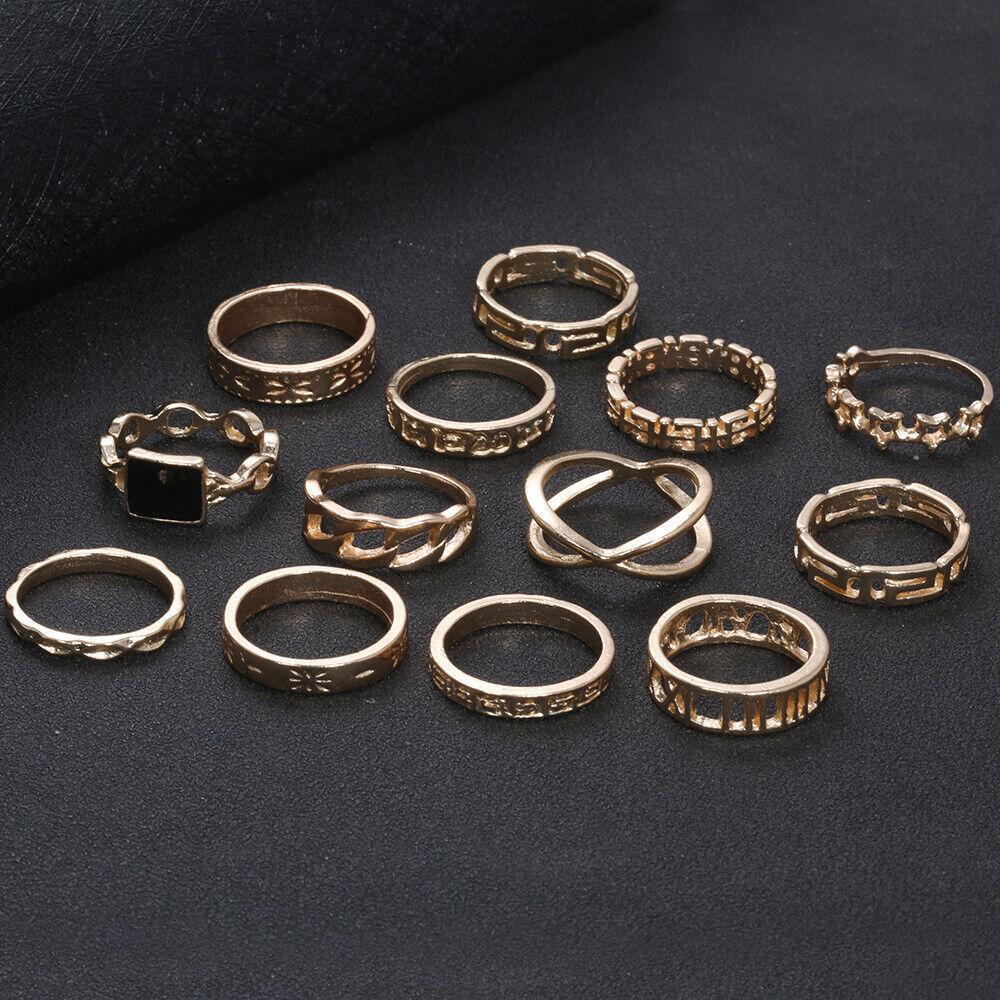 13pcs Gold Boho Stack Plain Above Knuckle Ring Sun Midi Finger Tip Rings Set