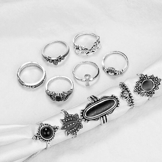 11pcs Silver Boho Stack Rings Set Plain Above Knuckle Ring Sun Midi Finger Tip