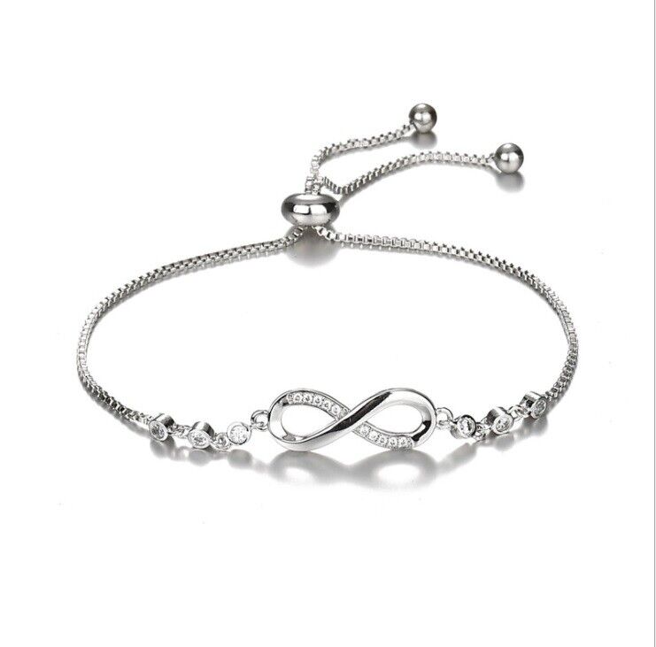 925 Sterling Silver plated Gift number 8 Shinny Love Bracelet Shinny Crystal