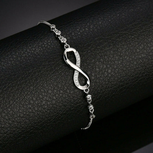 925 Sterling Silver plated Gift number 8 Shinny Love Bracelet Shinny Crystal