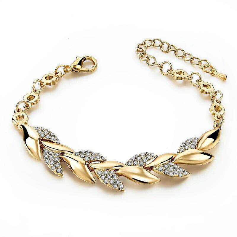 Crystal Rhinestone Gold Bangle Bracelet Leaf Bridal Jeweller Shinny Shinny Gift