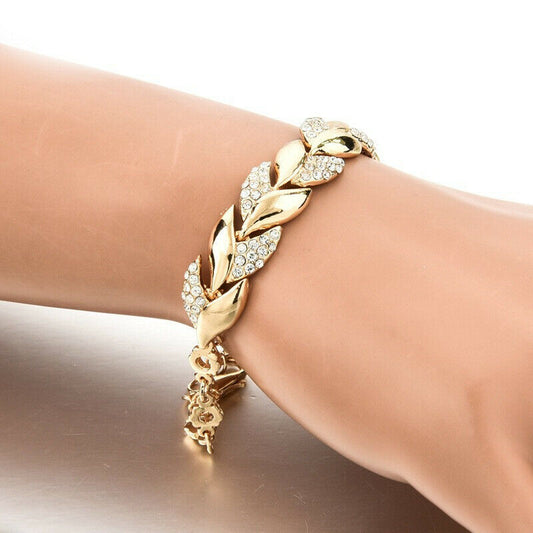 Crystal Rhinestone Gold Bangle Bracelet Leaf Bridal Jeweller Shinny Shinny Gift