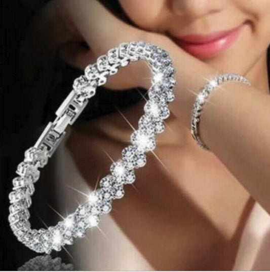 925 Sterling Silver plated Shinny Love Bracelet Shinny Gift Couple Crystal