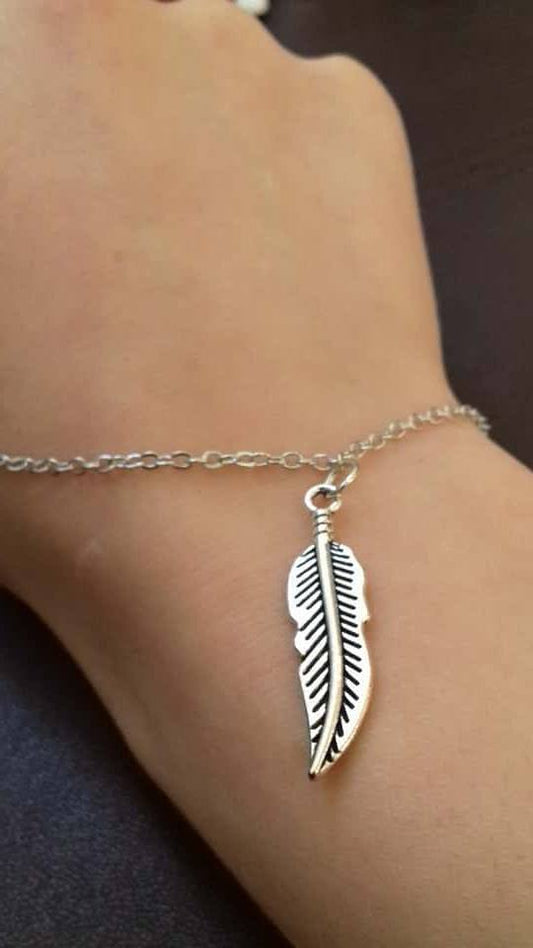 Leaf Feather Charm Chain Bracelet in Silver or Gold Colour