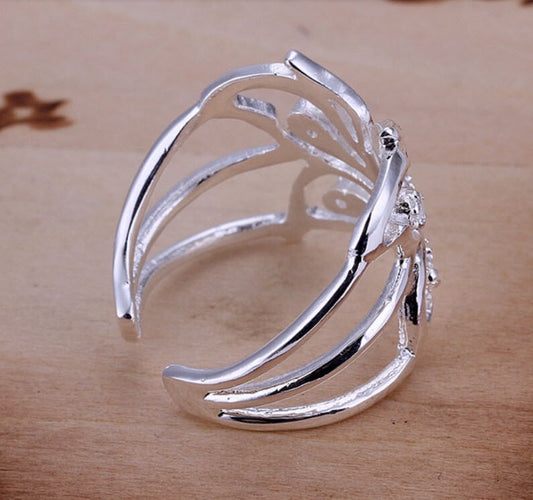 925 Sterling Silver plated Ring Adjustable Thumb Finger Butterfly Band Gift UK