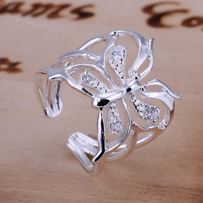 925 Sterling Silver plated Ring Adjustable Thumb Finger Butterfly Band Gift UK